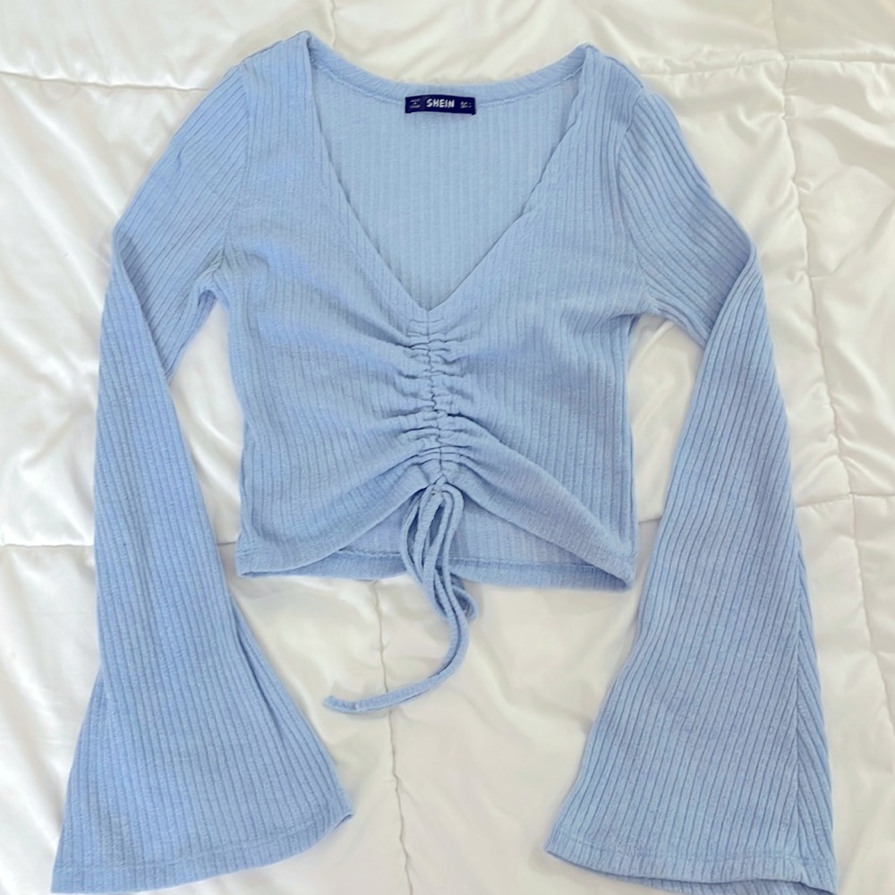 Blue Cropped Longe Sleeve Top
